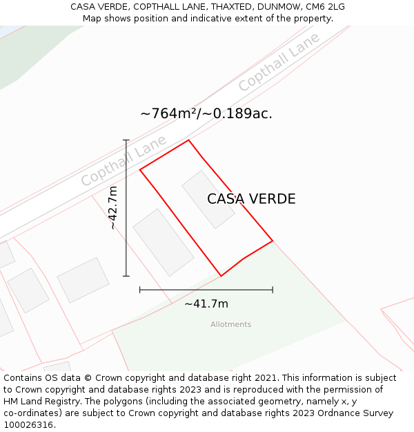 CASA VERDE, COPTHALL LANE, THAXTED, DUNMOW, CM6 2LG: Plot and title map