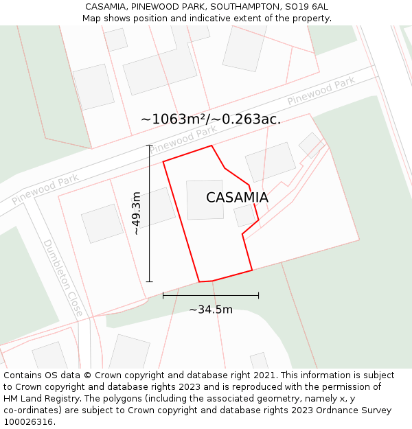 CASAMIA, PINEWOOD PARK, SOUTHAMPTON, SO19 6AL: Plot and title map