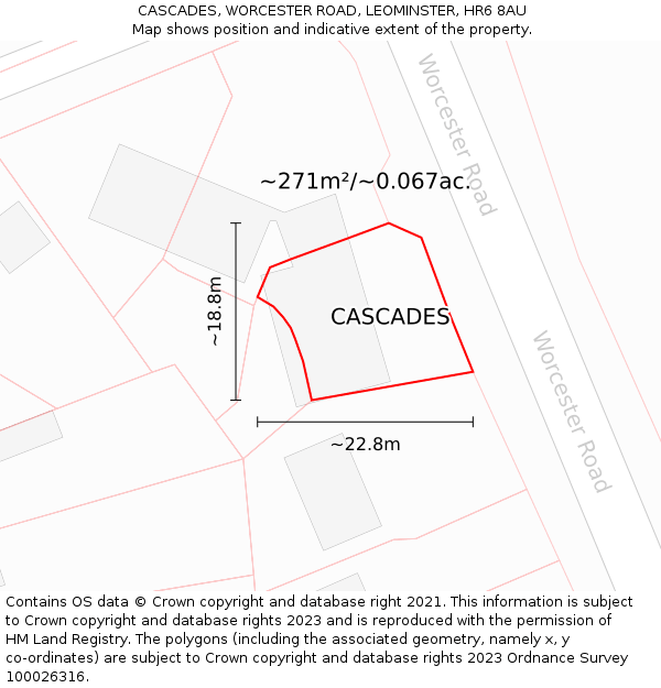 CASCADES, WORCESTER ROAD, LEOMINSTER, HR6 8AU: Plot and title map