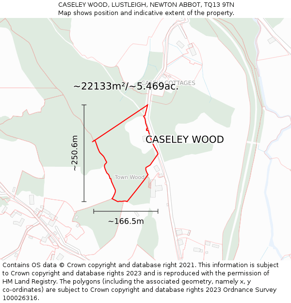 CASELEY WOOD, LUSTLEIGH, NEWTON ABBOT, TQ13 9TN: Plot and title map