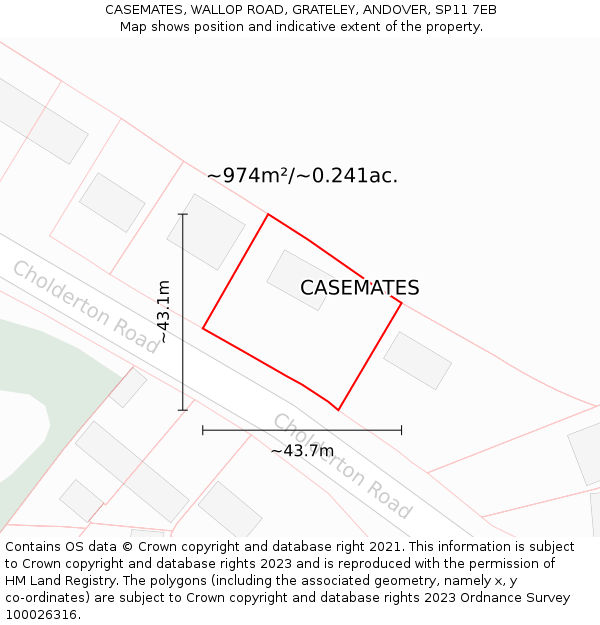 CASEMATES, WALLOP ROAD, GRATELEY, ANDOVER, SP11 7EB: Plot and title map