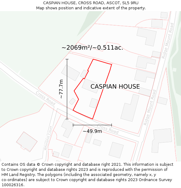 CASPIAN HOUSE, CROSS ROAD, ASCOT, SL5 9RU: Plot and title map