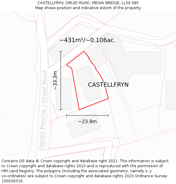 CASTELLFRYN, DRUID ROAD, MENAI BRIDGE, LL59 5BY: Plot and title map