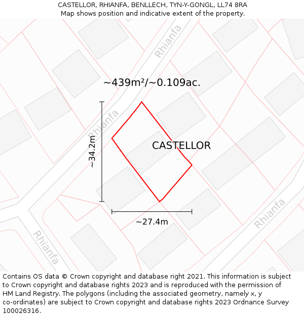 CASTELLOR, RHIANFA, BENLLECH, TYN-Y-GONGL, LL74 8RA: Plot and title map