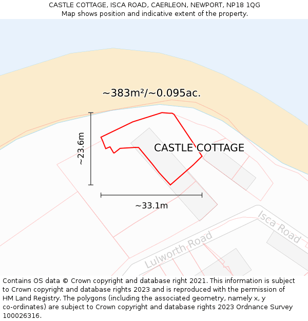 CASTLE COTTAGE, ISCA ROAD, CAERLEON, NEWPORT, NP18 1QG: Plot and title map