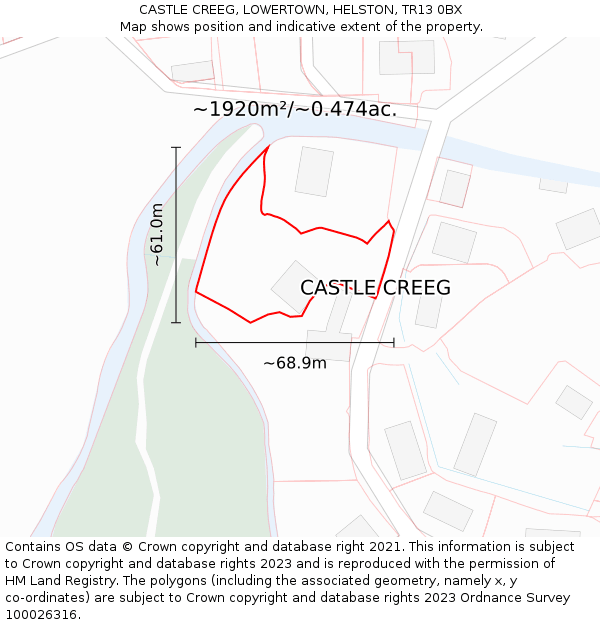 CASTLE CREEG, LOWERTOWN, HELSTON, TR13 0BX: Plot and title map