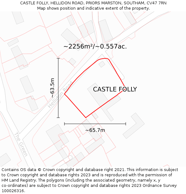 CASTLE FOLLY, HELLIDON ROAD, PRIORS MARSTON, SOUTHAM, CV47 7RN: Plot and title map