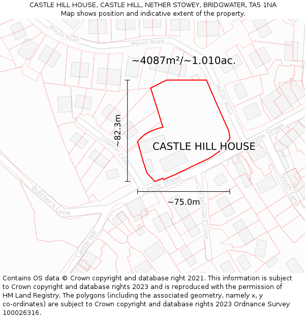 CASTLE HILL HOUSE, CASTLE HILL, NETHER STOWEY, BRIDGWATER, TA5 1NA: Plot and title map