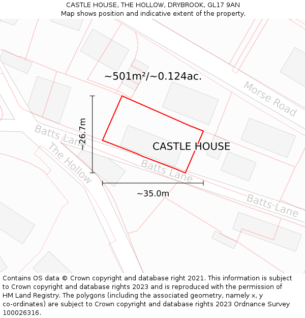 CASTLE HOUSE, THE HOLLOW, DRYBROOK, GL17 9AN: Plot and title map