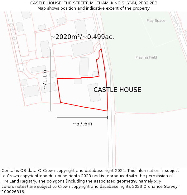 CASTLE HOUSE, THE STREET, MILEHAM, KING'S LYNN, PE32 2RB: Plot and title map