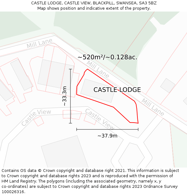 CASTLE LODGE, CASTLE VIEW, BLACKPILL, SWANSEA, SA3 5BZ: Plot and title map