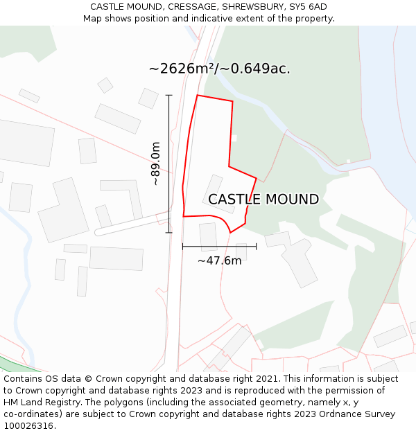 CASTLE MOUND, CRESSAGE, SHREWSBURY, SY5 6AD: Plot and title map