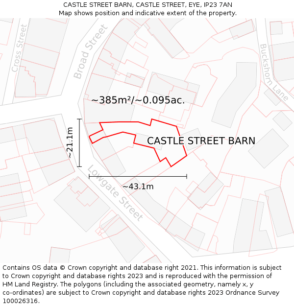 CASTLE STREET BARN, CASTLE STREET, EYE, IP23 7AN: Plot and title map