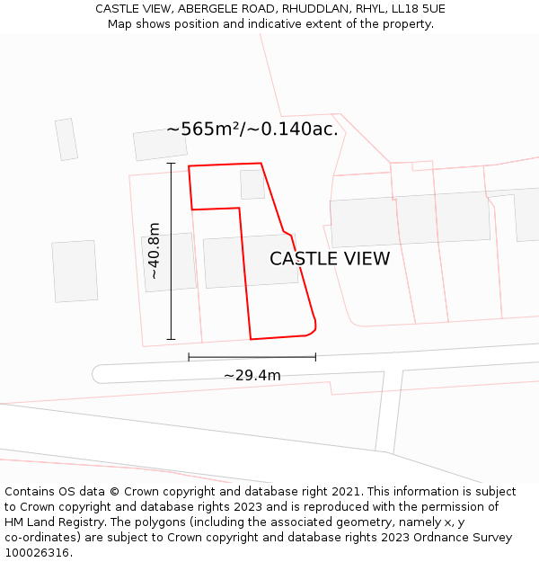 CASTLE VIEW, ABERGELE ROAD, RHUDDLAN, RHYL, LL18 5UE: Plot and title map