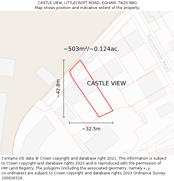 CASTLE VIEW, LITTLECROFT ROAD, EGHAM, TW20 9BG: Plot and title map