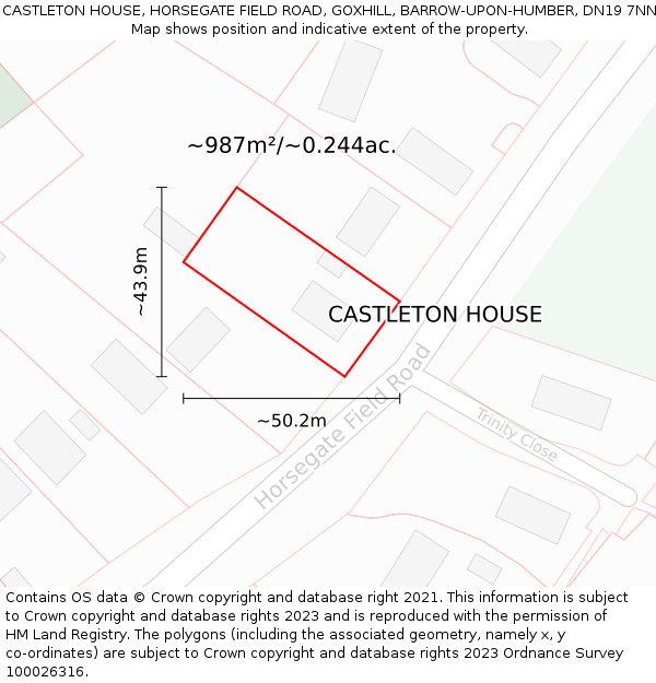 CASTLETON HOUSE, HORSEGATE FIELD ROAD, GOXHILL, BARROW-UPON-HUMBER, DN19 7NN: Plot and title map