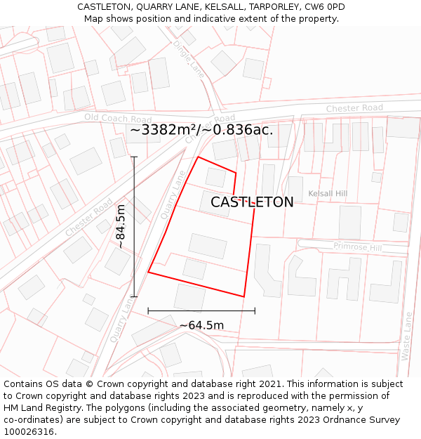 CASTLETON, QUARRY LANE, KELSALL, TARPORLEY, CW6 0PD: Plot and title map