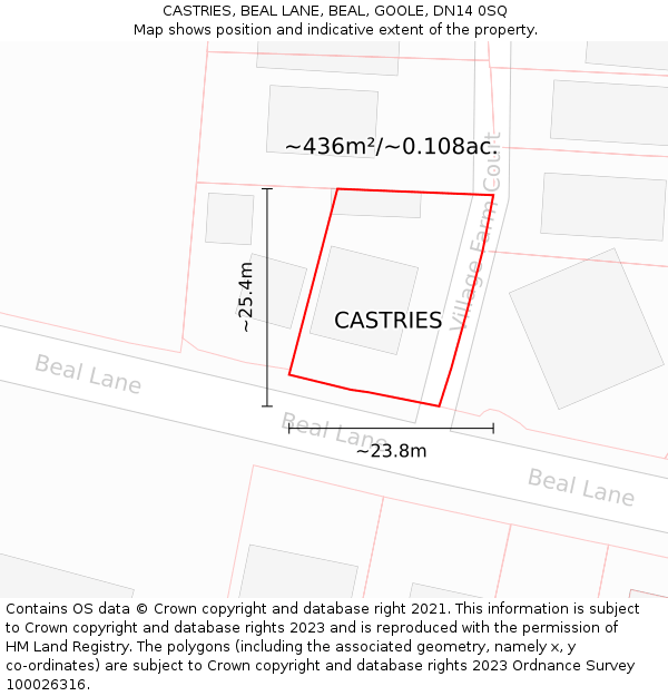 CASTRIES, BEAL LANE, BEAL, GOOLE, DN14 0SQ: Plot and title map