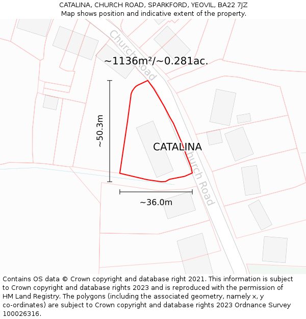 CATALINA, CHURCH ROAD, SPARKFORD, YEOVIL, BA22 7JZ: Plot and title map