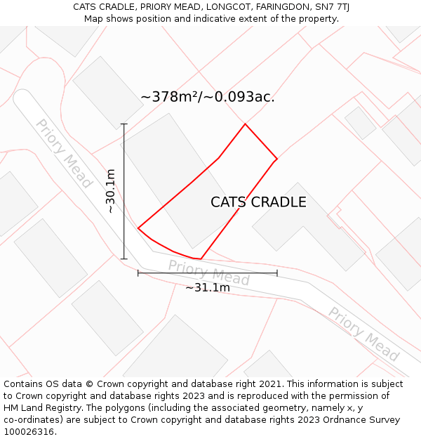 CATS CRADLE, PRIORY MEAD, LONGCOT, FARINGDON, SN7 7TJ: Plot and title map