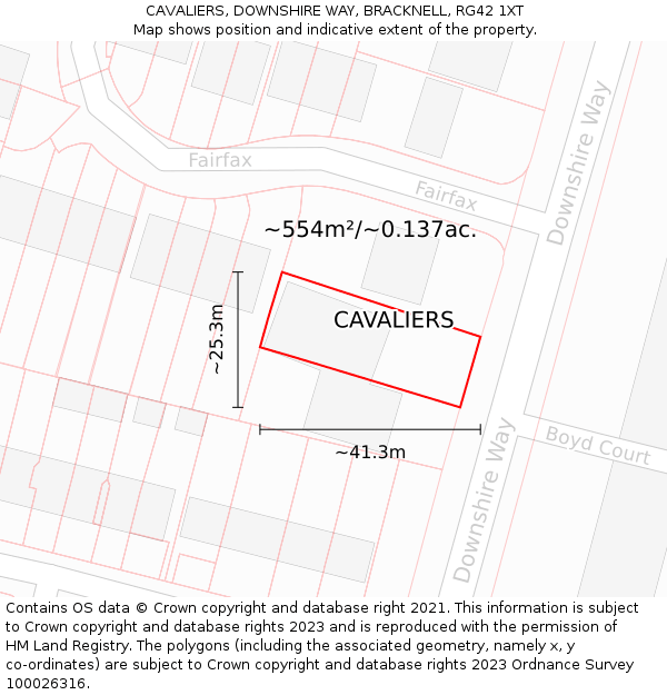 CAVALIERS, DOWNSHIRE WAY, BRACKNELL, RG42 1XT: Plot and title map