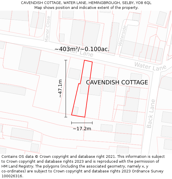 CAVENDISH COTTAGE, WATER LANE, HEMINGBROUGH, SELBY, YO8 6QL: Plot and title map