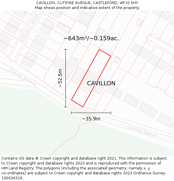 CAVILLON, CUTSYKE AVENUE, CASTLEFORD, WF10 5HY: Plot and title map