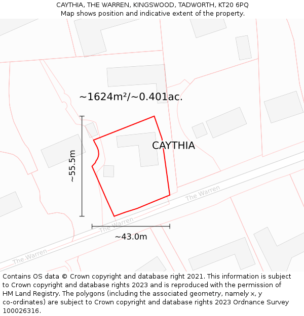 CAYTHIA, THE WARREN, KINGSWOOD, TADWORTH, KT20 6PQ: Plot and title map