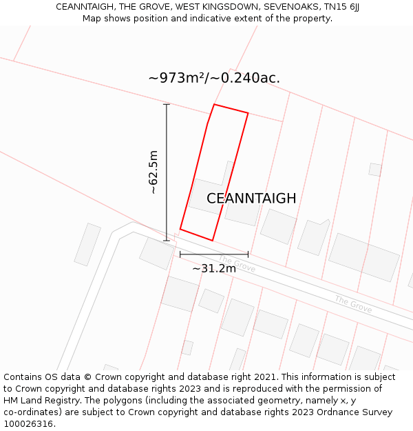 CEANNTAIGH, THE GROVE, WEST KINGSDOWN, SEVENOAKS, TN15 6JJ: Plot and title map