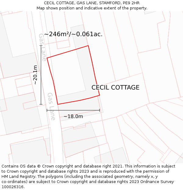 CECIL COTTAGE, GAS LANE, STAMFORD, PE9 2HR: Plot and title map