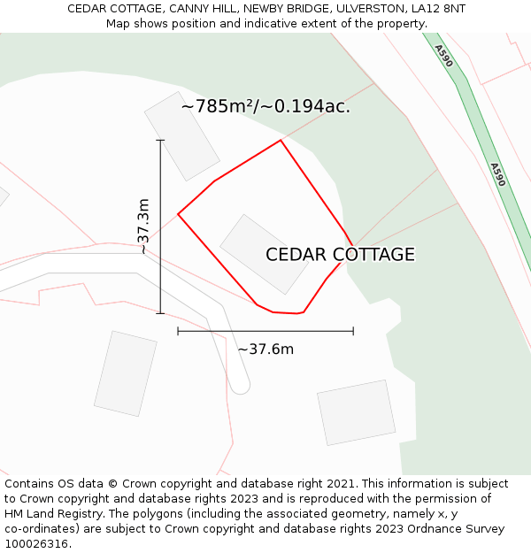 CEDAR COTTAGE, CANNY HILL, NEWBY BRIDGE, ULVERSTON, LA12 8NT: Plot and title map