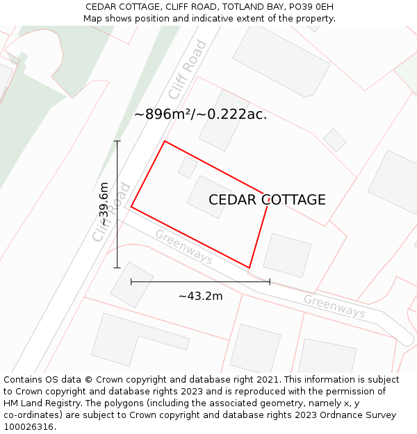 CEDAR COTTAGE, CLIFF ROAD, TOTLAND BAY, PO39 0EH: Plot and title map