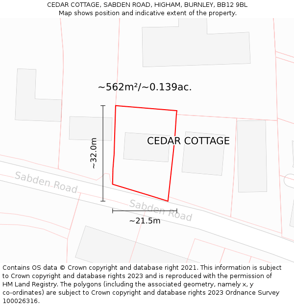 CEDAR COTTAGE, SABDEN ROAD, HIGHAM, BURNLEY, BB12 9BL: Plot and title map