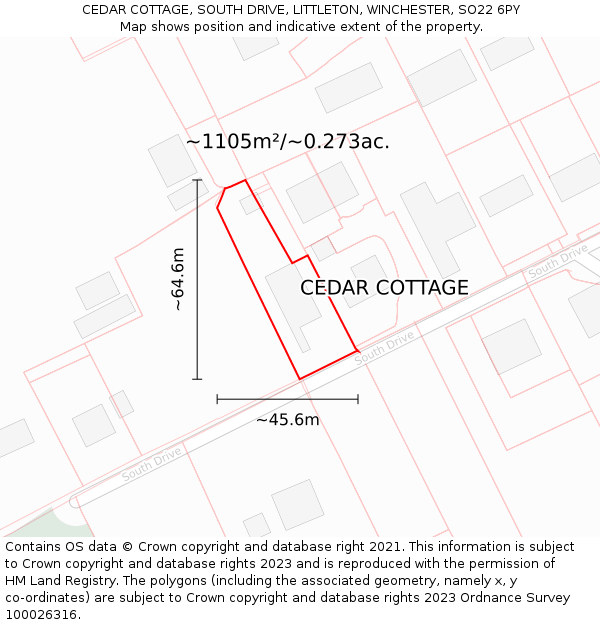 CEDAR COTTAGE, SOUTH DRIVE, LITTLETON, WINCHESTER, SO22 6PY: Plot and title map