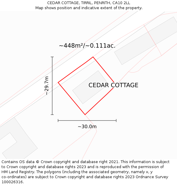 CEDAR COTTAGE, TIRRIL, PENRITH, CA10 2LL: Plot and title map