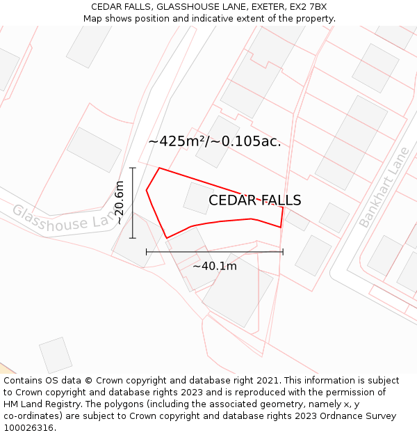 CEDAR FALLS, GLASSHOUSE LANE, EXETER, EX2 7BX: Plot and title map