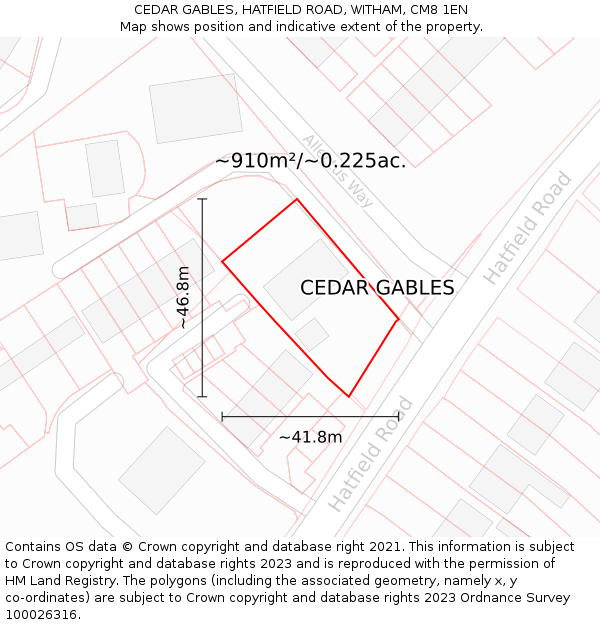 CEDAR GABLES, HATFIELD ROAD, WITHAM, CM8 1EN: Plot and title map