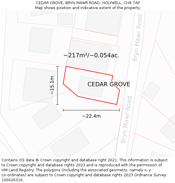 CEDAR GROVE, BRYN MAWR ROAD, HOLYWELL, CH8 7AP: Plot and title map