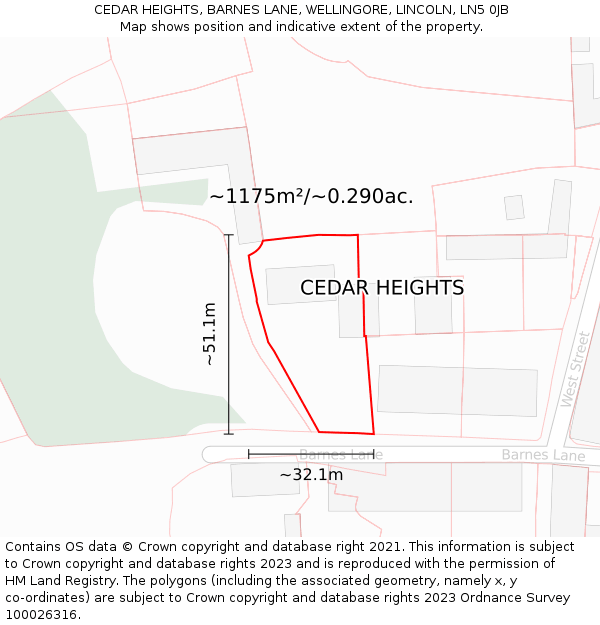 CEDAR HEIGHTS, BARNES LANE, WELLINGORE, LINCOLN, LN5 0JB: Plot and title map