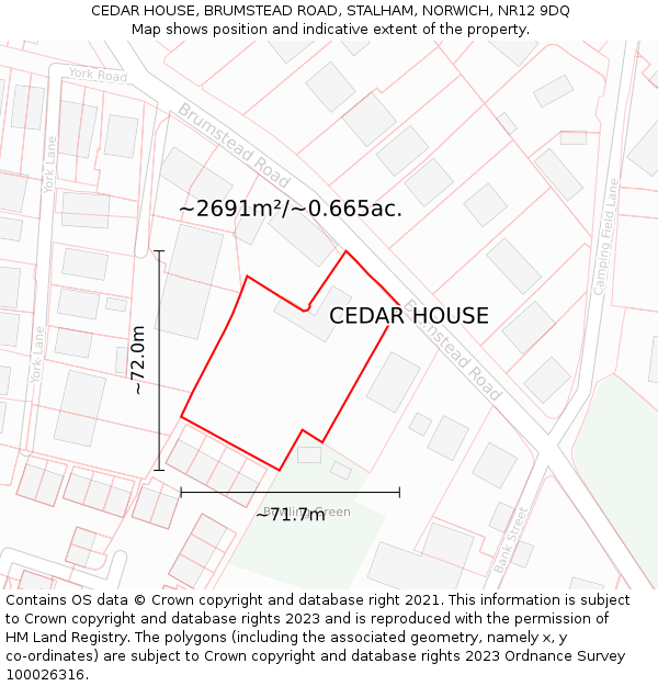 CEDAR HOUSE, BRUMSTEAD ROAD, STALHAM, NORWICH, NR12 9DQ: Plot and title map