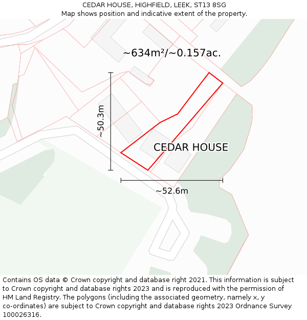 CEDAR HOUSE, HIGHFIELD, LEEK, ST13 8SG: Plot and title map