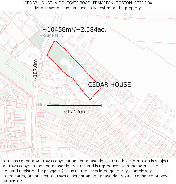 CEDAR HOUSE, MIDDLEGATE ROAD, FRAMPTON, BOSTON, PE20 1BX: Plot and title map