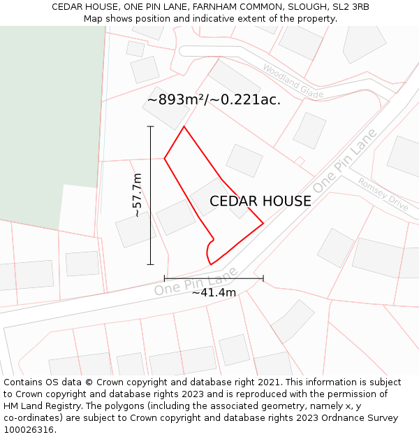 CEDAR HOUSE, ONE PIN LANE, FARNHAM COMMON, SLOUGH, SL2 3RB: Plot and title map