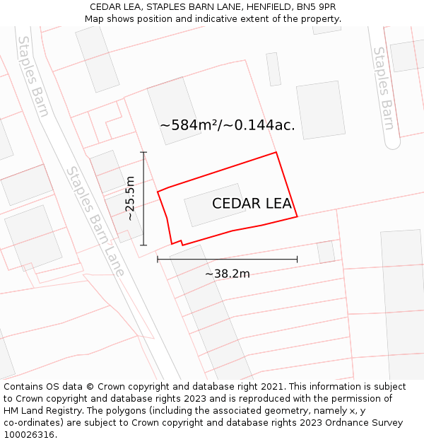 CEDAR LEA, STAPLES BARN LANE, HENFIELD, BN5 9PR: Plot and title map