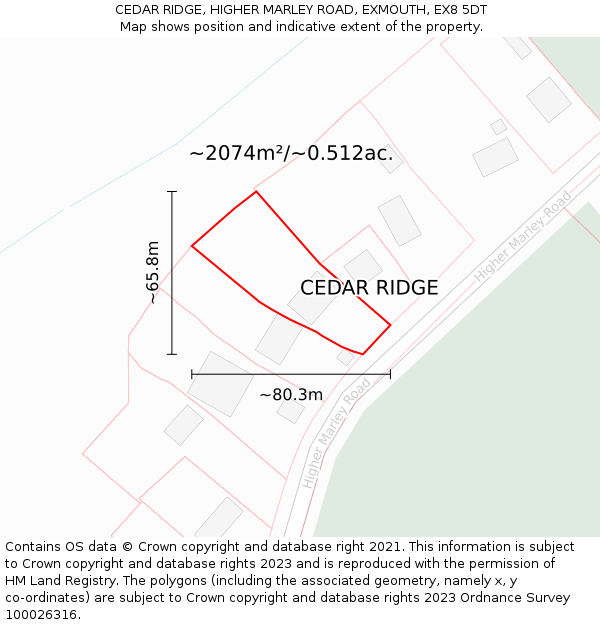 CEDAR RIDGE, HIGHER MARLEY ROAD, EXMOUTH, EX8 5DT: Plot and title map