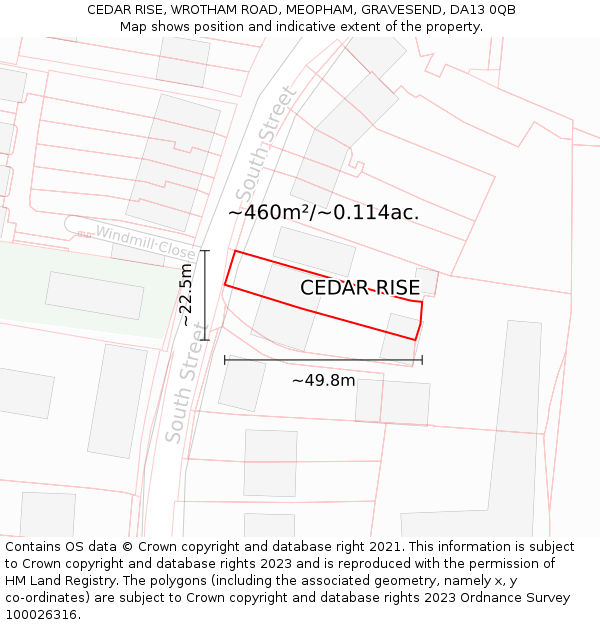 CEDAR RISE, WROTHAM ROAD, MEOPHAM, GRAVESEND, DA13 0QB: Plot and title map