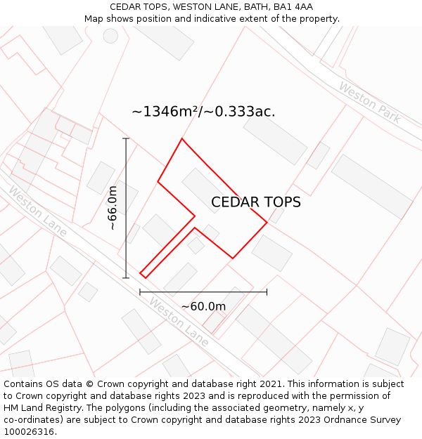 CEDAR TOPS, WESTON LANE, BATH, BA1 4AA: Plot and title map