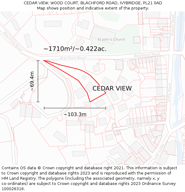 CEDAR VIEW, WOOD COURT, BLACHFORD ROAD, IVYBRIDGE, PL21 0AD: Plot and title map