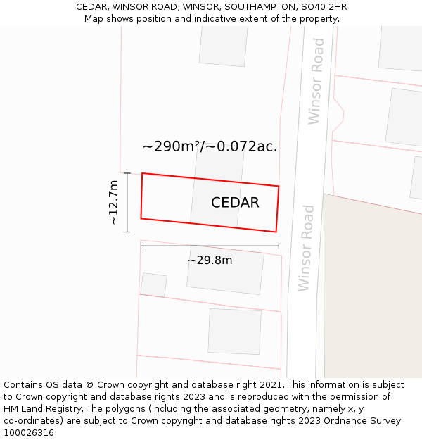 CEDAR, WINSOR ROAD, WINSOR, SOUTHAMPTON, SO40 2HR: Plot and title map