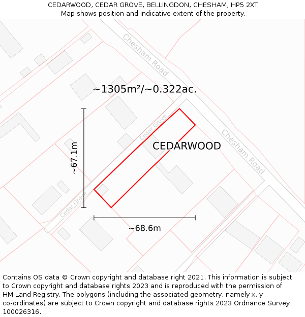 CEDARWOOD, CEDAR GROVE, BELLINGDON, CHESHAM, HP5 2XT: Plot and title map